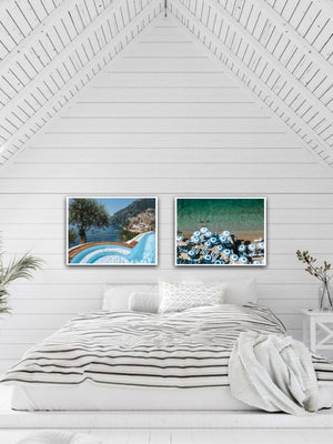 A Euro summer poolside or seaside in Positano, Amalfi Coast Italy. Best hotel infinity pool and view in Positano