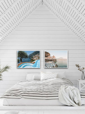 A Euro summer poolside or seaside in Positano, Amalfi Coast Italy. Best hotel infinity pool and view in Positano and Atrani, Amalfi Coast italy