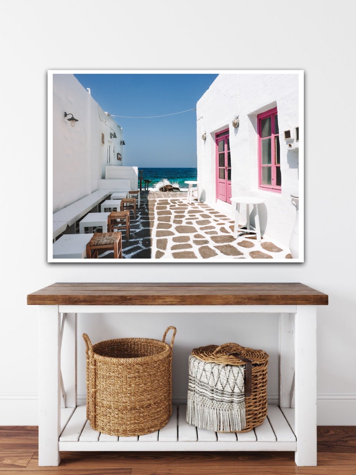Pretty Alley and seaside bar and restaurant in Naoussa Paros Greek islands.  Best restaurant and Bar in Paros.
