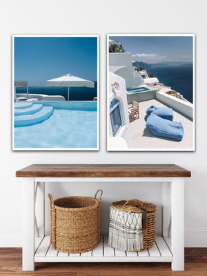 Private Villa in Oia Santorini, Greek Islands  with uninterrupted views of the caldera and most popular tourist spot of the blue dome churches