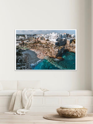 Secret beaches and hidden gems in Puglia, Southern Italy.  Fine Art Print of Polignano Al Mare, one of Italy's most popular and best beaches.