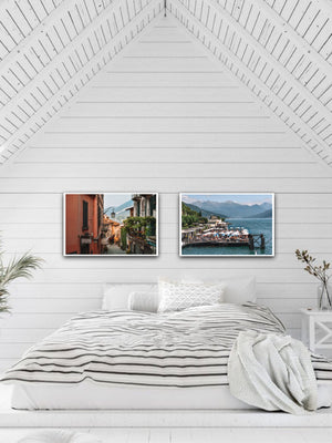 Floating pool and beach club at Griante,  Lake Como. It is one of the most popular swimming spots on Lake Como or Italians on their summer vacation. Interior design home decor Fine Art Photographic Print